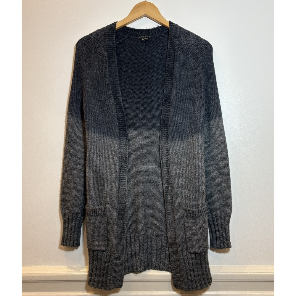 Theory Freysa Leuna Gray Ombre‎ Alpaca Silk Open Front Long Cardigan P/TP Casual
